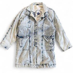 Vintage IZZI Acid Washed Denim Long Jean Jacket